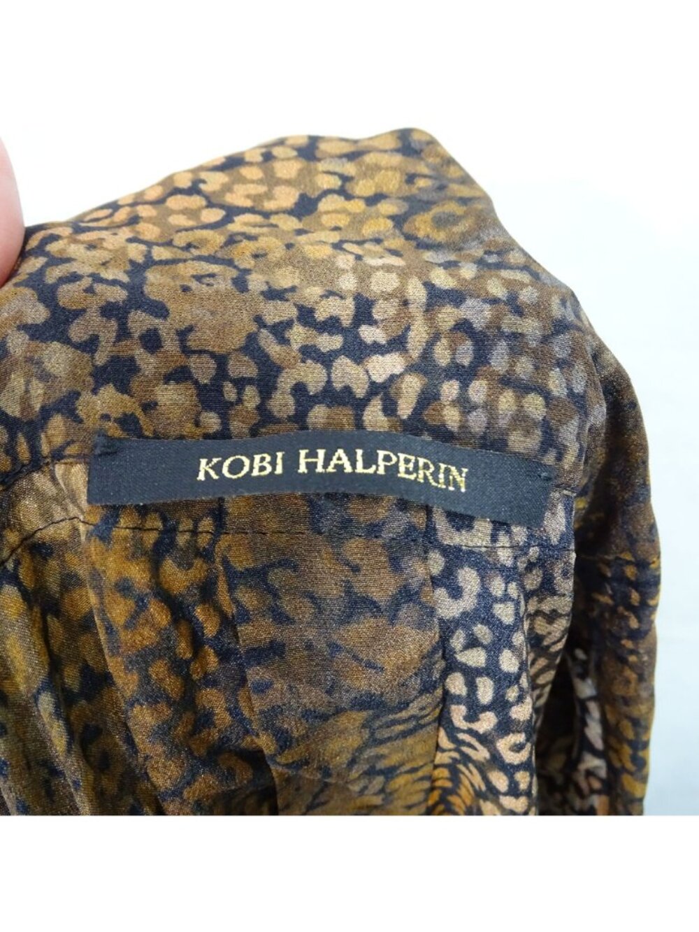 Kobi Halperin Animal Leopard Print Silk Blouse Women Size S Long Bell Sleeves - Picture 8 of 13
